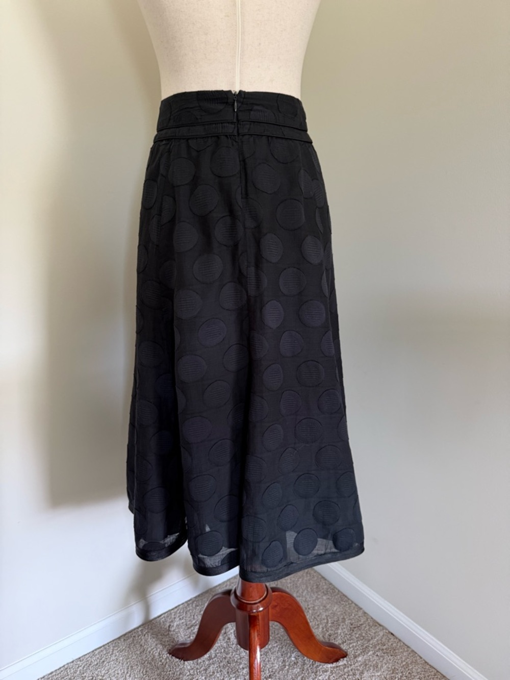 Talbots Black A-Line Midi Skirt with Textured Dot Pattern - Picture 3 of 7